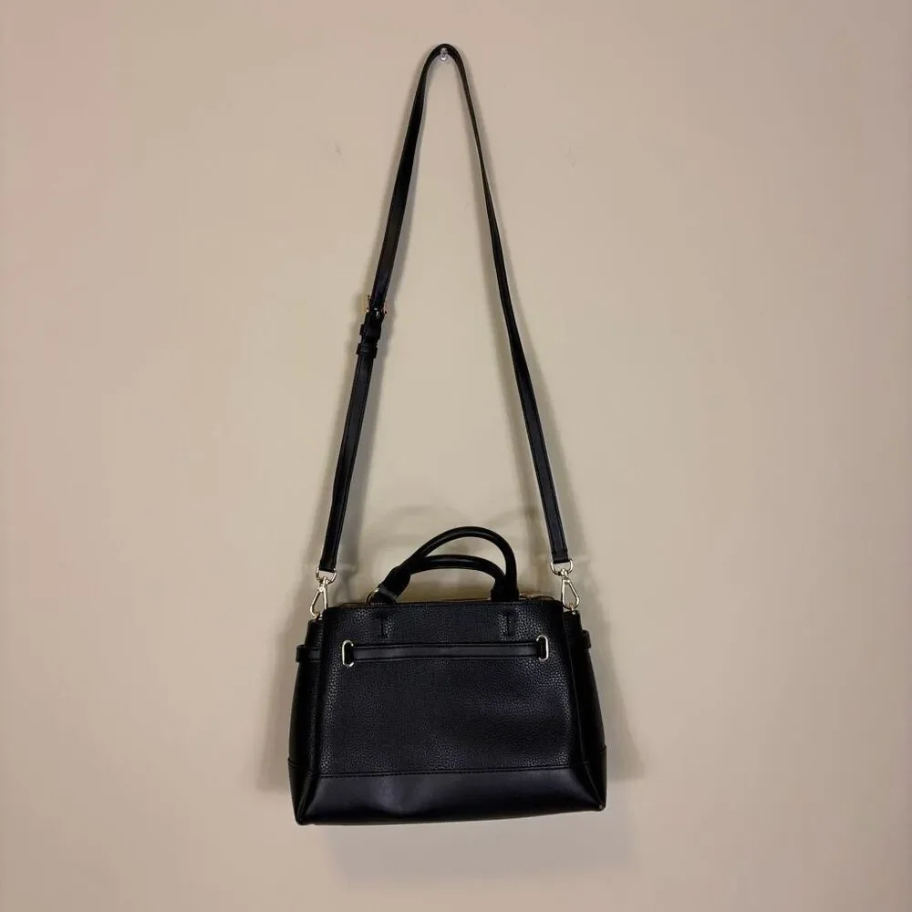 Michael Kors‎ Black Leather Reed Center Logo MK Satchel Purse